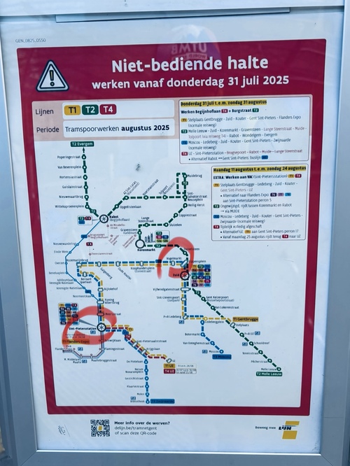 Mapa tranvía de Gante