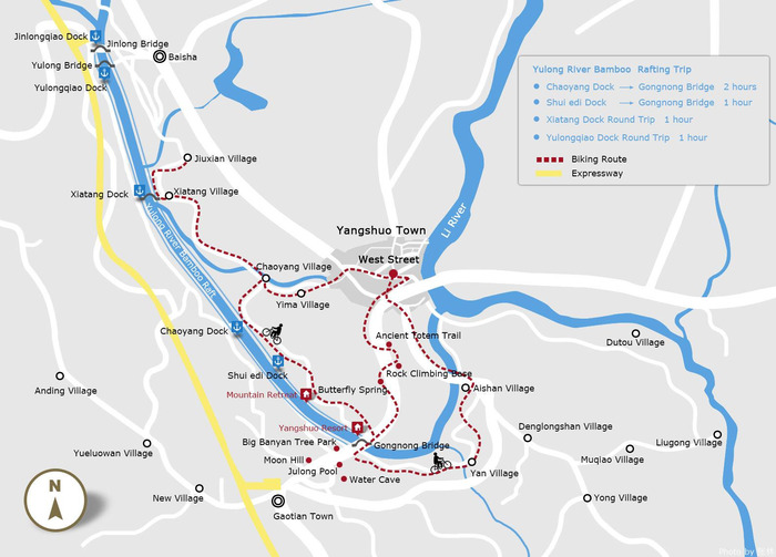 Yangshuo - mapa de Ten Gallery Mile